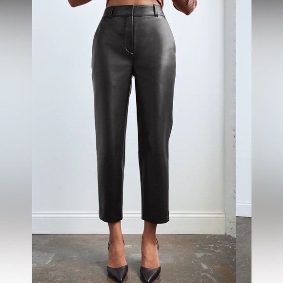 Aritzia Babaton Command Cropped Vegan Leather Pants Sz 10 Mid Rise Black - Picture 3 of 14